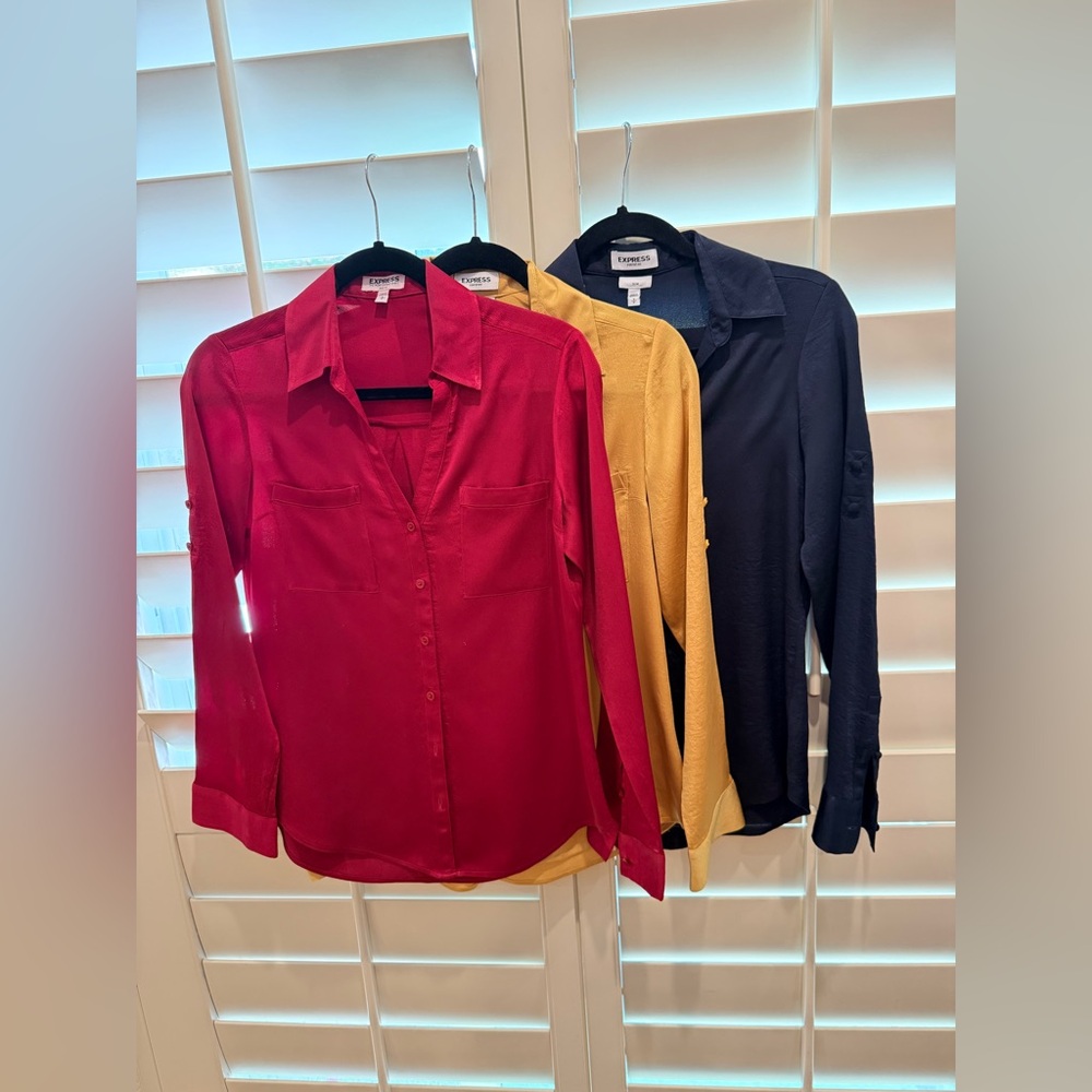 Express Button-Down Shirt Trio in Red, Mustard, and Black